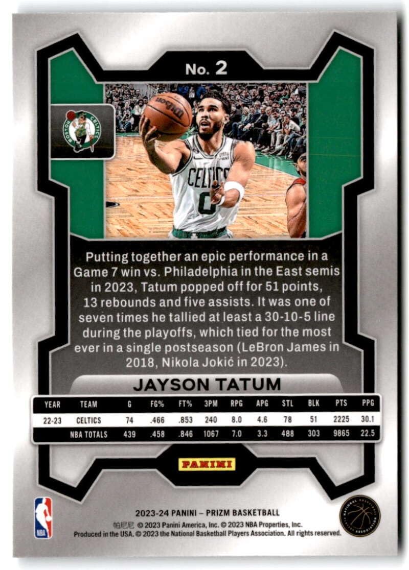 Amazon.com: 2023-24 Panini Prizm #2 JAYSON TATUM Boston